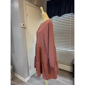 Nine West XL Dusty Rose Tiered Babydoll Tunic Dress Boho Flowy Long Sleeve thumbnail 4
