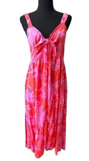 Goa Beachwear by japna Orange pink floral island vacation resort wear maxi dress thumbnail 1