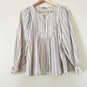 Elizabeth & James Peasant Sleeve Women's Blouse Top‎ Shirt Pintuck Embroidery thumbnail 1