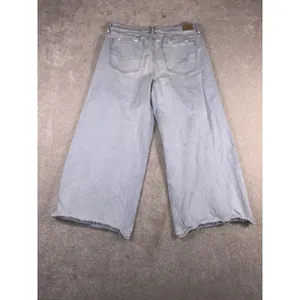 american eagle super high rise baggy wide leg ankle 14 Short Distressed Lt Wash thumbnail 6