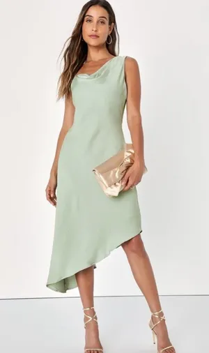 Lulu's Instant Impression Sage Green Asymmetrical Midi Dress thumbnail 1