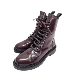 DKNY Burgundy Patent Leather Combat Boots Lace Up Zip Size 6M thumbnail 4
