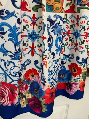 Dalia Macphee Floral Mosaic Tile Print Sleeveless Shoulder Tie Dress Pleat Skirt thumbnail 7