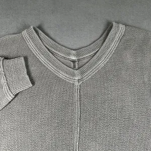 Aerie Waffle Knit‎ Sweater Womens XL Gray V Neck 3/4 Sleeve High Low Oversized thumbnail 4
