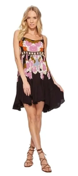 Free People Mini Dress Womens‎ Small Black Pink Floral Mirror Boho Festival thumbnail 1
