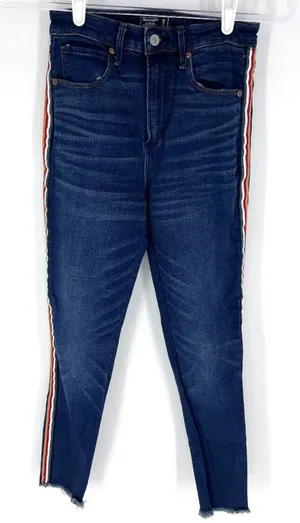Abercrombie & Fitch Simone High Rise Ankle Jeans with Sporty Stripes Size‎ 26 thumbnail 1