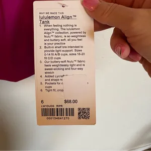 Lululemon Align Tank Top *Light Support, A/B Cup
Ripened Raspberry Sz 6 NWT thumbnail 4