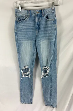 American Eagle Mom Jean Light Wash Distressed Jeans 00 R thumbnail 1