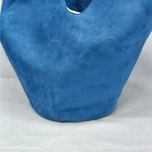 Womens Blue Faux Suede Bucket Tote Shoulder Bag Minimalist Work Travel Everyday thumbnail 8