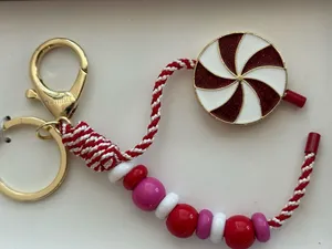 BaubleBar nwt Red, Pink & White Peppermint Bead Keychain Purse Charm Christmas thumbnail 2