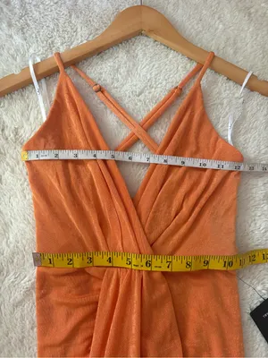 Lulus Dreamy Date Orange Surplice Midi Dress Size Small Sleeveless Sexy Mobwife thumbnail 6