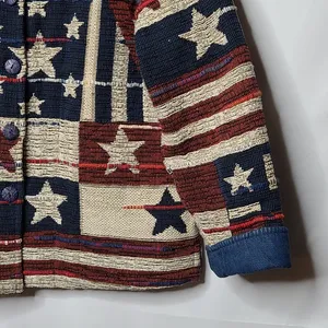 Coldwater Creek Vintage Tapestry patriotic american flag stripes stars jacket M thumbnail 3