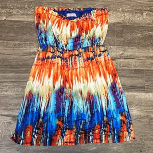 LIPSTICK Multicolor Strapless Dress Orange thumbnail 2