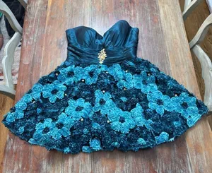 Blush Prom Teal Strapless Teacup Dress Size 12 thumbnail 1