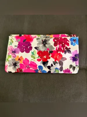 Vintage Gunne Sax Floral Envelope Clutch in White with Pink, Purple & Red Blooms thumbnail 2