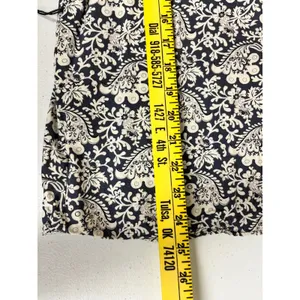 LOFT Blouse Women L Navy Blue White Floral Paisley Long Sleeve Keyhole Back thumbnail 8