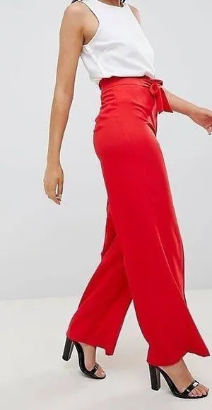 Miss Selfridge Red Belted High-Rise Wide-Leg Pants Bottoms Trousers Slacks Size 2 ❤️✨ thumbnail 3