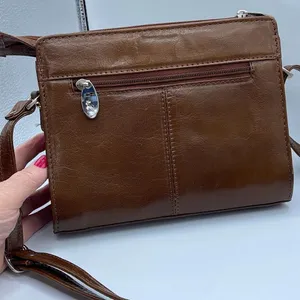 Vintage leather Ashwood crossbody satchel bag nut brown smooth leather. thumbnail 2