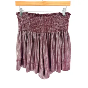 Queen of‎ Sparkles Burgundy Metallic Smocked High Waist Shorts L Gameday Party thumbnail 6