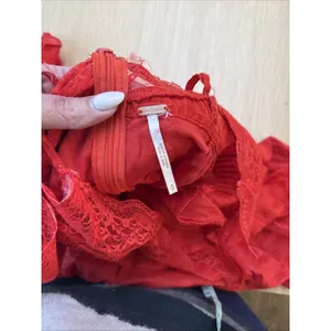 Free People Selia Slip Racing Red V Neck Tiered Lace Straps Size Small 2465 thumbnail 11