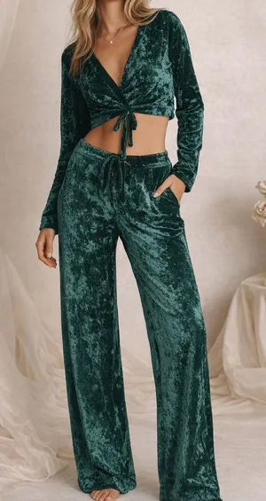 Y2K vintage Victoria’s Secret Emerald Crushed Velour Lounge Set NWT M/L thumbnail 1