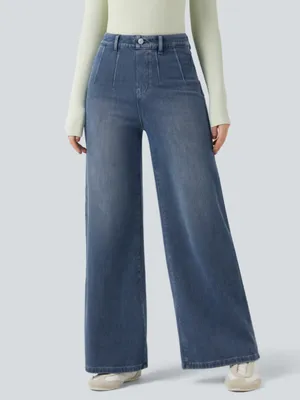 Halara Flex™ High Waisted Tummy Control Wide Leg Casual Jeans, tide blue thumbnail 4