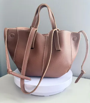 Brown Pebbled Leather Bucket Tote Bag thumbnail 1