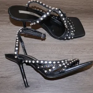 Zara Woman High Heel Studded Jewel Sandals Shoes size 37 thumbnail 1