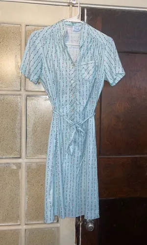 Vintage Lorac Original Dress Light Blue Striped Tie-Waist Midi Dress - Sz Medium thumbnail 1