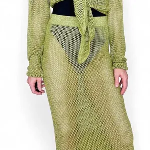 Future Collective Green Mesh Sheer Festival Beach Midi Lamé Skirt thumbnail 7