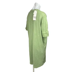Zara NWT Green Cotton Cuffed Short Sleeve Crew Oversized T-Shirt Midi Dress Sz S thumbnail 3