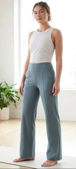 Athleta Cosmic Kick Flare Pants Slate Teal Stretch Work Travel. thumbnail 1