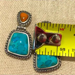 BARSE Sterling Silver Rope Edged Turquoise and Coral Drop Earrings thumbnail 5