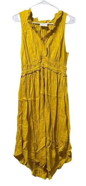 Maeve Anthropologie Women Size Large Livia Gold Ruffle Smock Pleat‎ Midi Dress thumbnail 1