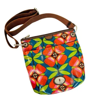 Fossil Key-Per Floral Coated Canvas Crossbody Bag with Brown Adjustable Strap thumbnail 1