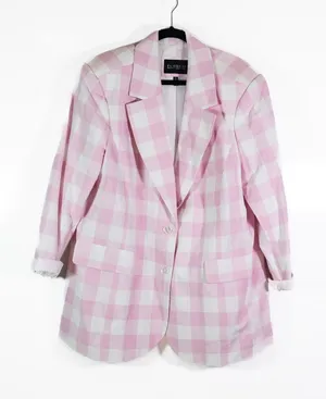 Eloquii Women's Oversized Pink White Plaid Gingham Blazer Jacket 18 thumbnail 1