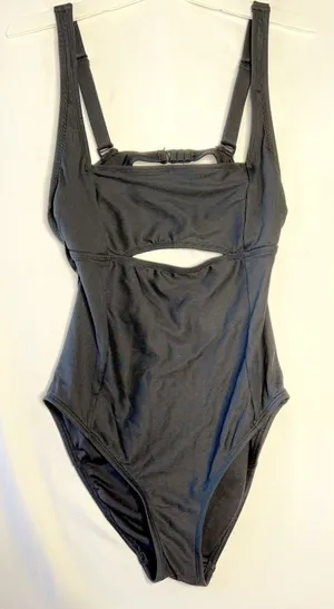 All In Motion Ribbed One Piece Swimsuit Size L Womens Black Cut Out Peak A Boo thumbnail 1