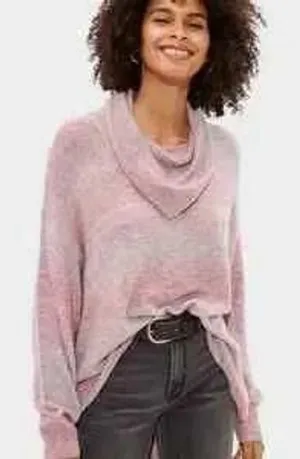 American Eagle Sweater XL Cowl Neck Pink‎ Purple Ombre Knit Pullover Oversized thumbnail 1