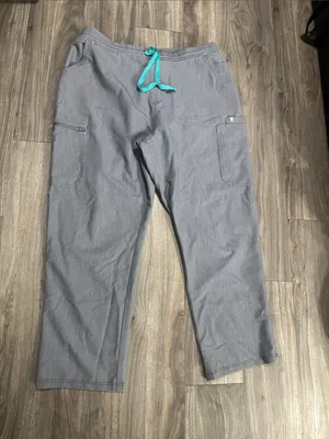 Figs Heather Gray Track Pants with Teal Drawstring thumbnail 9
