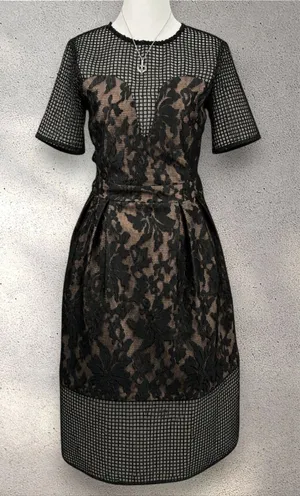 ELLIATT Velosity Midi Cocktail Dress Women's XS Black Neutral Lace Mesh Evening thumbnail 1