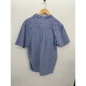 Vans Mens Large Blue Palm Tree Embroidered Short Sleeve Button Down Shirt Vaca thumbnail 2
