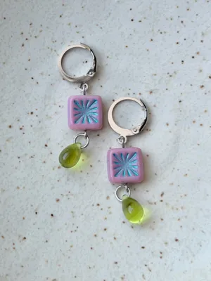 Handmade quality Czech glass beads chic fairy boho vintage retro style dangle earrings🌿✨ thumbnail 5