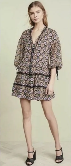 ALICE & OLIVIA Arnette Dress S Palace Tiles Drop Waist Tiered cottagecore thumbnail 1