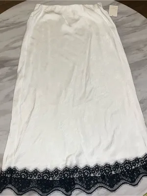 NWT A New Day Ivory Satin Slip Skirt Black Lace Hem Size Small Midi thumbnail 2