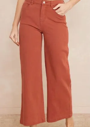 Entro High Rise Wide Leg Denim Jeans Womens Size Large Rust Red Bohemian Stretch thumbnail 1