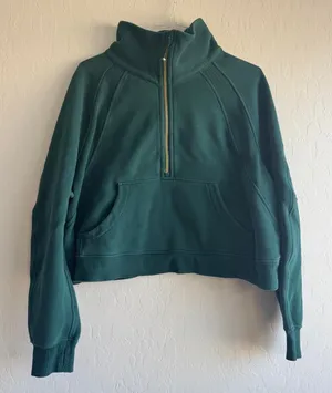 Lululemon Scuba Oversized Half zip Hoodie XL/XXL Dark Forest Green Gold Zip Crop thumbnail 1