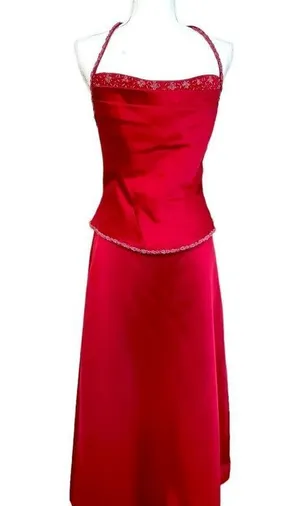 Y2K Vintage Formal Prom Princess Lace Up Corset Dress Red Satin Medium thumbnail 1