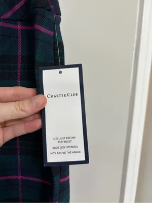 NEW Charter Club Wide Leg Crop Pants in Green, Blue, and Pink Plaid - Size 14 thumbnail 4