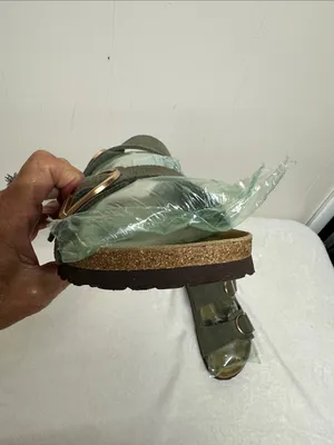 Olive Double-Buckle Slide Sandals with Rose-Gold Buckles Leather thumbnail 5