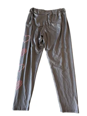 Women's Long Grey and Pink Heart Theme Pull On Elastic Wasit Straight Leg Pants thumbnail 4